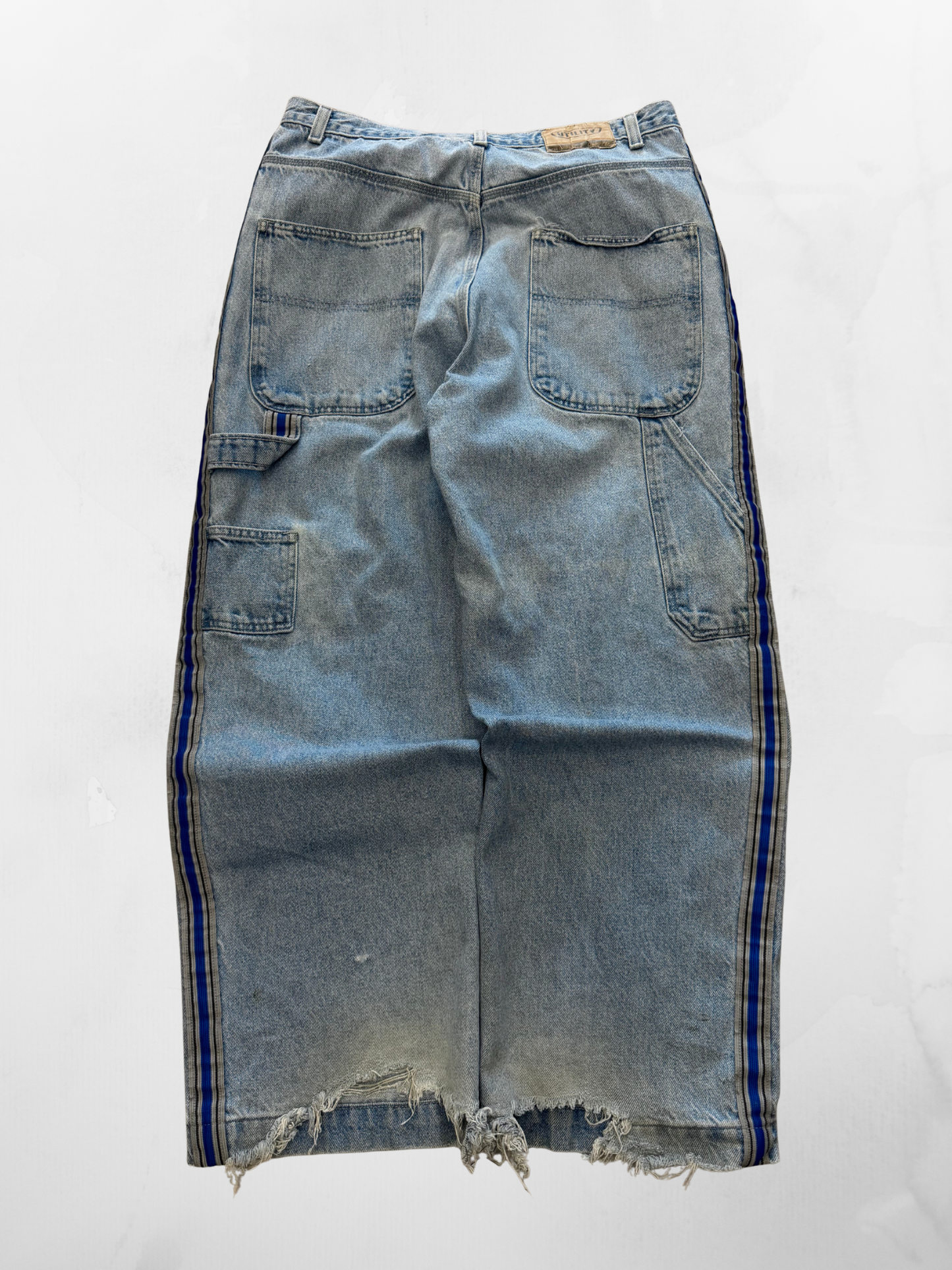Utility Stripped Y2K Baggy Blue Jeans (36”)