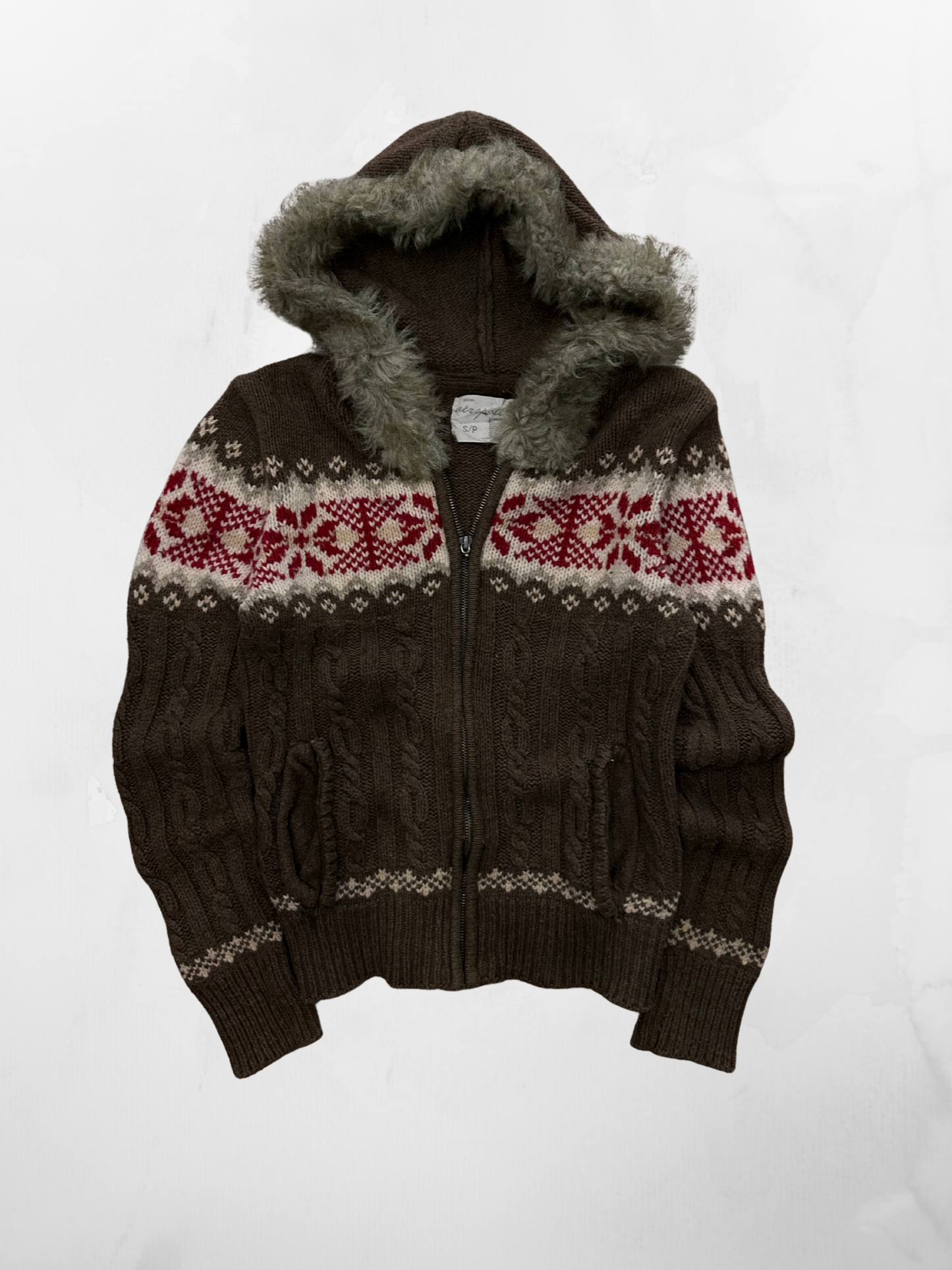 Women’s Aéropostale 00s Brown Knit Zip Up Jacket (S)
