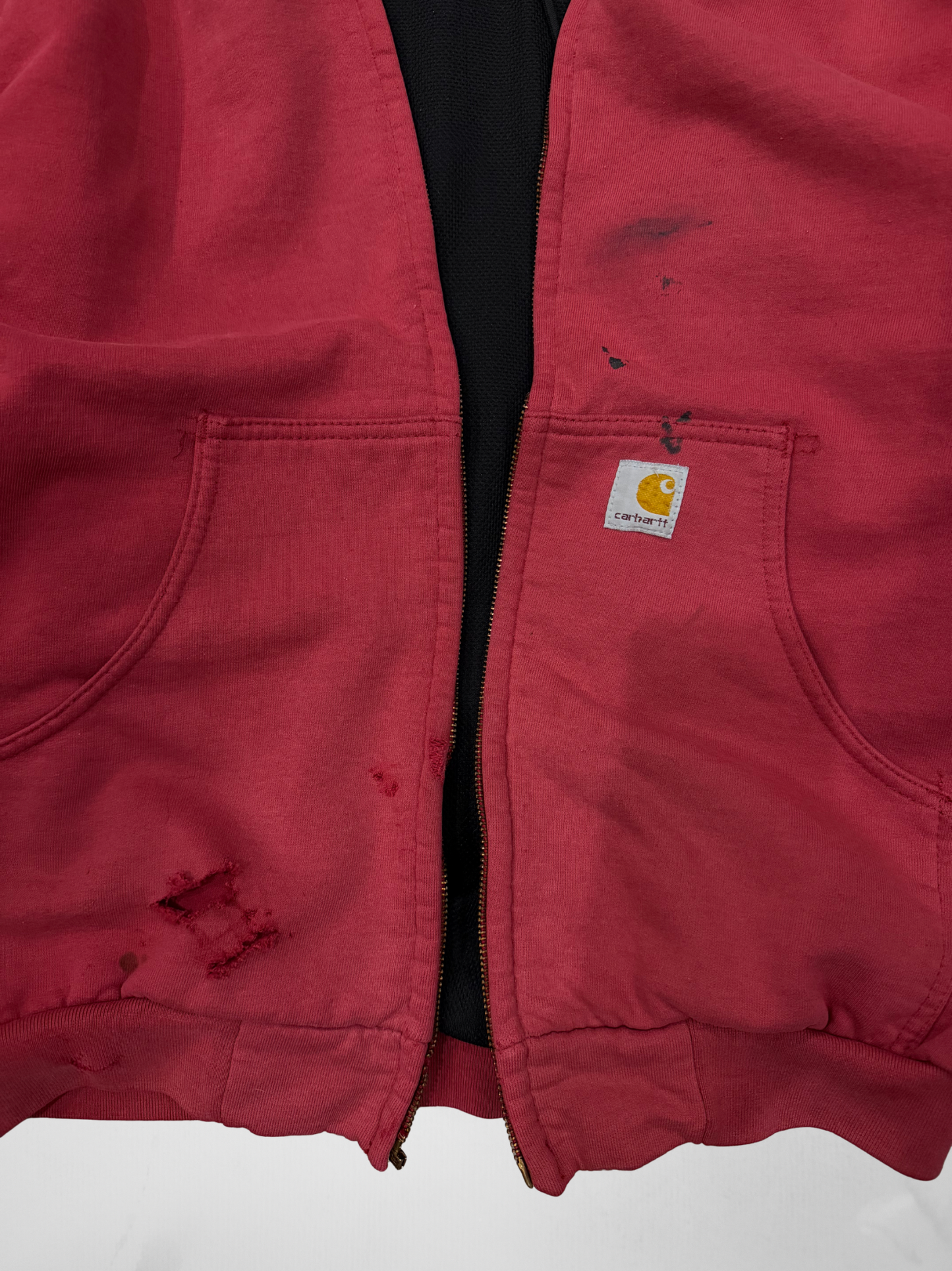 Carhartt Distressed 00s Faded Red Zip Up Hoodie (L)