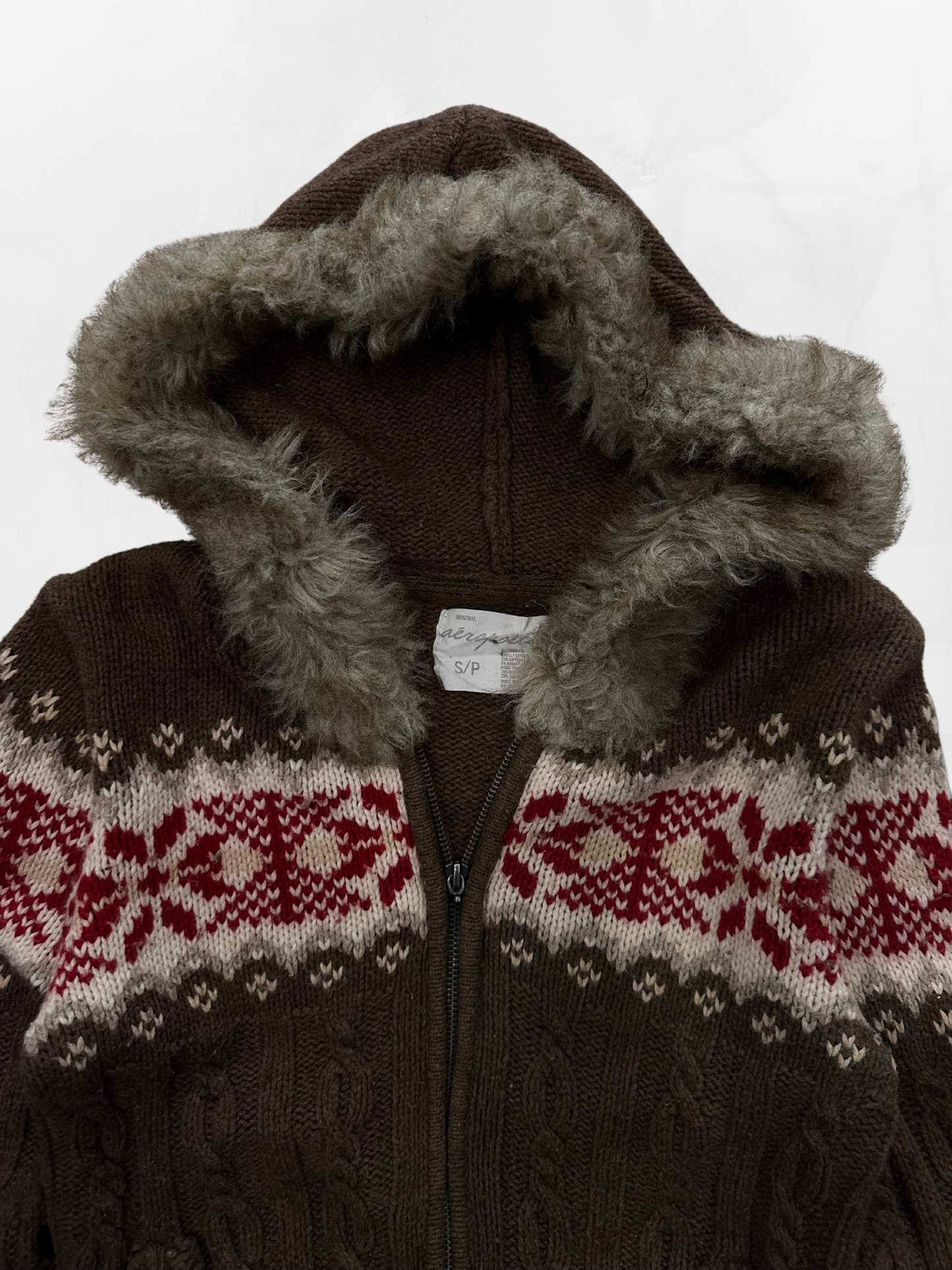 Women’s Aéropostale 00s Brown Knit Zip Up Jacket (S)