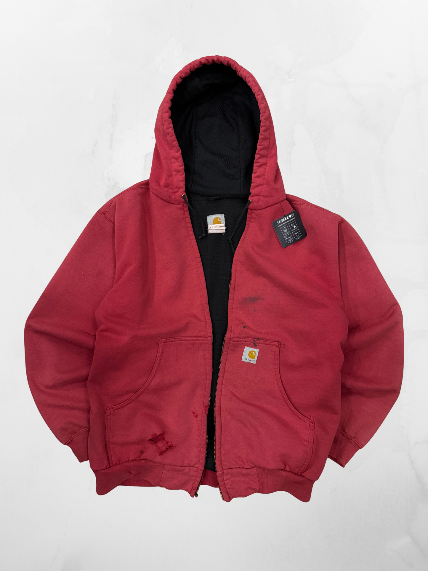 Carhartt Distressed 00s Faded Red Zip Up Hoodie (L)