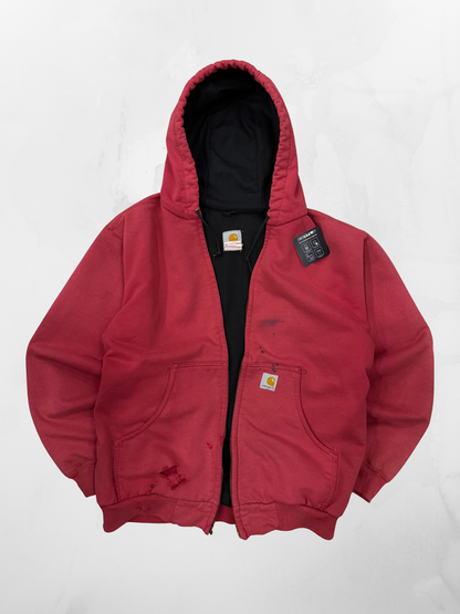 Carhartt Distressed 00s Faded Red Zip Up Hoodie (L)