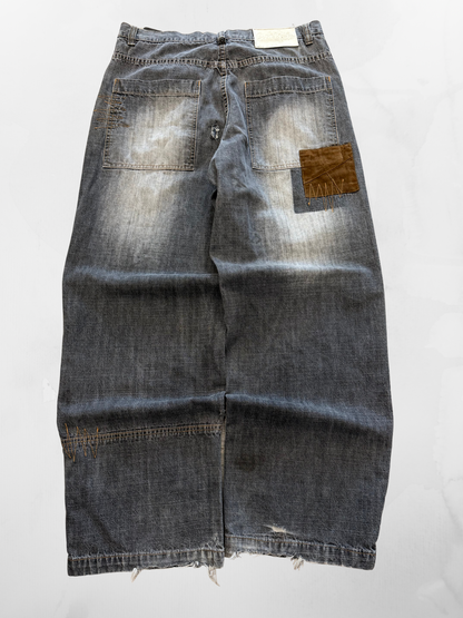 Southpole Y2K Baggy Dark Grey Patchwork Jeans (35”)