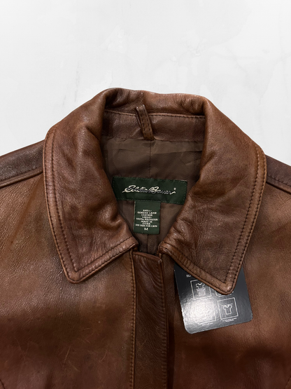 Women’s Eddie Bauer 00s Brown Zip Up Leather Jacket (M)