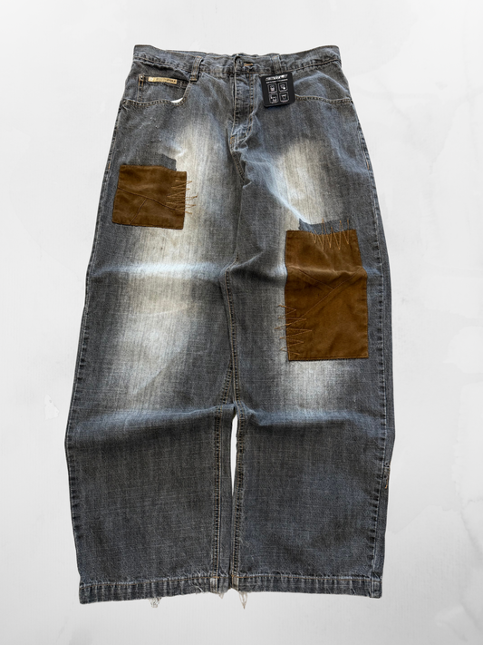 Southpole Y2K Baggy Dark Grey Patchwork Jeans (35”)